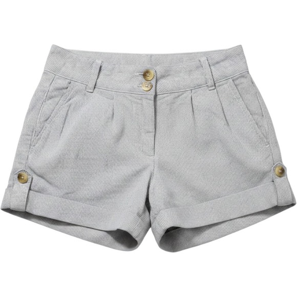 NAF NAF Pants - Naf Naf Linen Pinstripe Cuffed Shorts Womens 36/4 Blue White Nautical Coastal